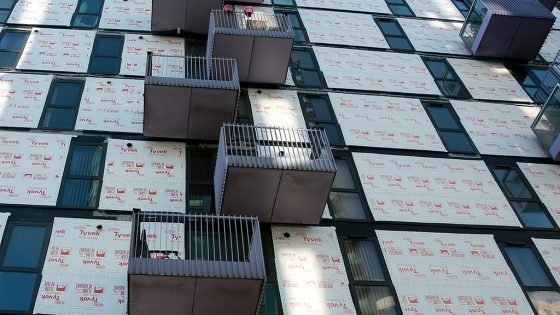 high rise in east London cladding removed